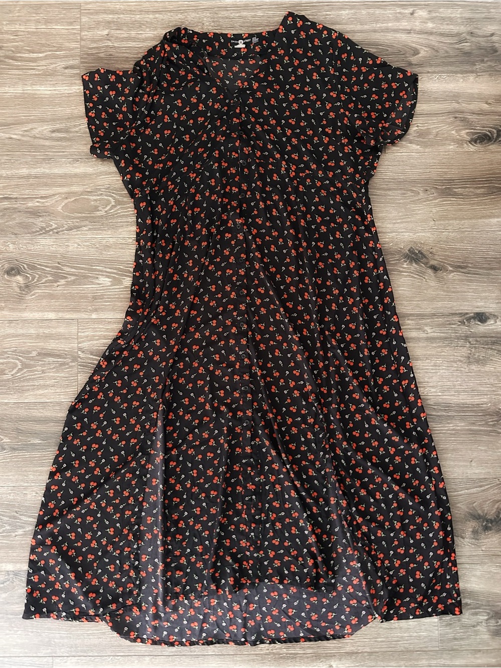 Black Floral Maxi Dress with Red Floral Print